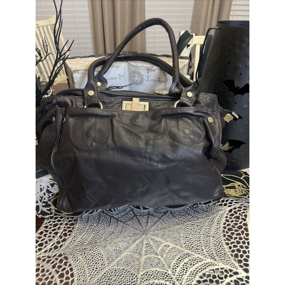 Rebels Firenze Black Italian Leather Handbag Shoulder Bag Purse - Picture 1 of 16